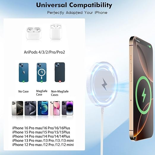 Magnetic Wireless Charger for iPhone 17 16 15, 10FT Fast Phone Charging Pad | with USB C Wall Charger Fast Block For iPhone 17 Pro Max/17/iPhone 16 Pro Max/15/Plus/Pro/14/13/12 Series,AirPods 4/3/2/Pro 2 - Image 5
