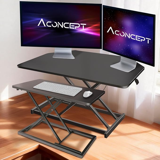 Aconcept Extra-Slim 24 x 14 inch Black Lift Standing Desk Converter, Manual Adjustable Height Sit Stand up Desk Riser, Compact for Monitor or Laptop Workstation - Image 2