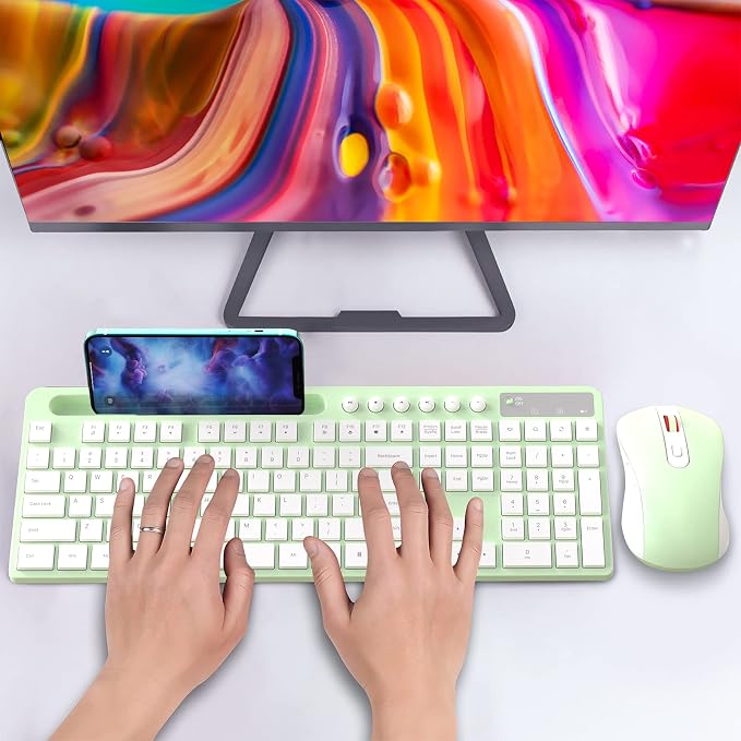 Wireless Keyboard and Mouse Combo, MARVO 2.4G Ergonomic Wireless Computer Keyboard with Phone Tablet Holder, Silent Mouse with 6 Button, Compatible with MacBook, Windows (Green) - Image 7