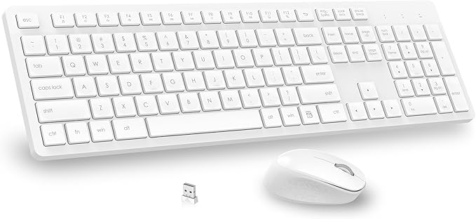 LeadsaiL White Wireless Keyboard and Mouse Combo, Full-Sized Ergonomic Computer Keyboard, 2.4GHz USB Cordless Keyboard Silent Mouse Set, 12 FN Shortcuts for Windows MacOS Laptop Computer by LeadsaiL