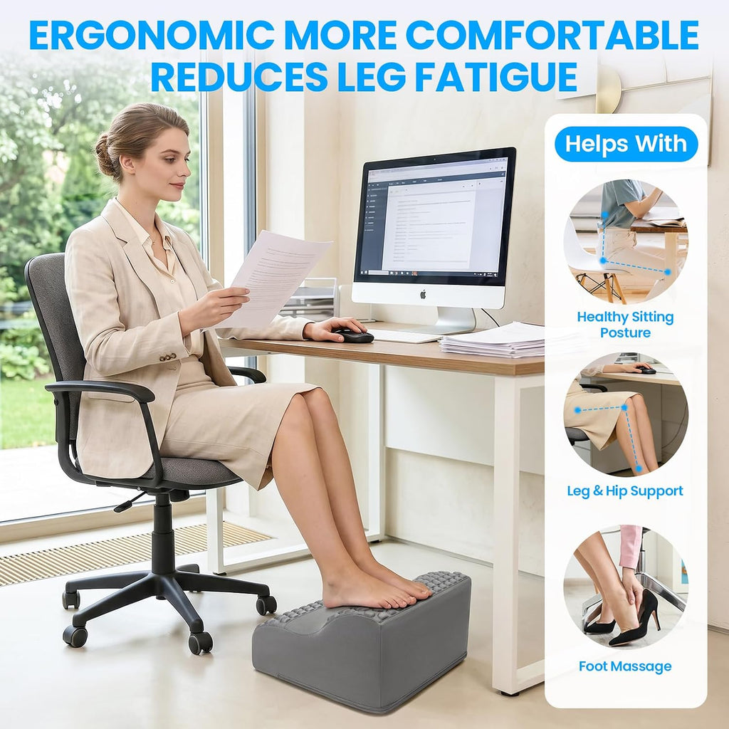 Foot Rest for Under Desk with Massage Dots, 3-Tier Foot Stool, Grey - Image 4