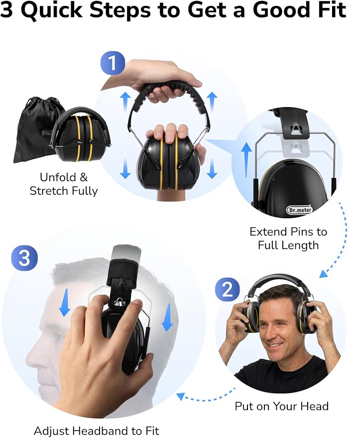 Dr.meter FM-1B Noise Cancelling Ear Mffs for Adults Kids Ear Protection | 31dB Earmuffs for Noise Reduction, Kids Hearing Protection Headphones for Shooting Gun Range, Mowing, Monster Jam, Sensory - Image 8