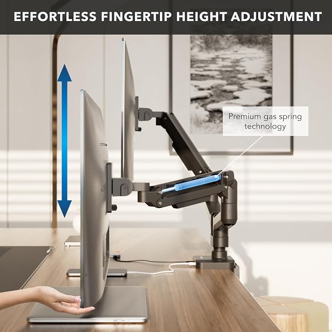 Mount-It! Proflex Series Heavy-Duty Dual Monitor Arm for 17–35” Screens, Gas Spring, Full Motion, USB-C & USB 3.0 Ports, VESA 75/100, Fits Ultrawide & Curved Displays, Clamp or Grommet Base | Gas spring full motion arms with USB-C & USB 3.0 ports, VESA... - Image 4
