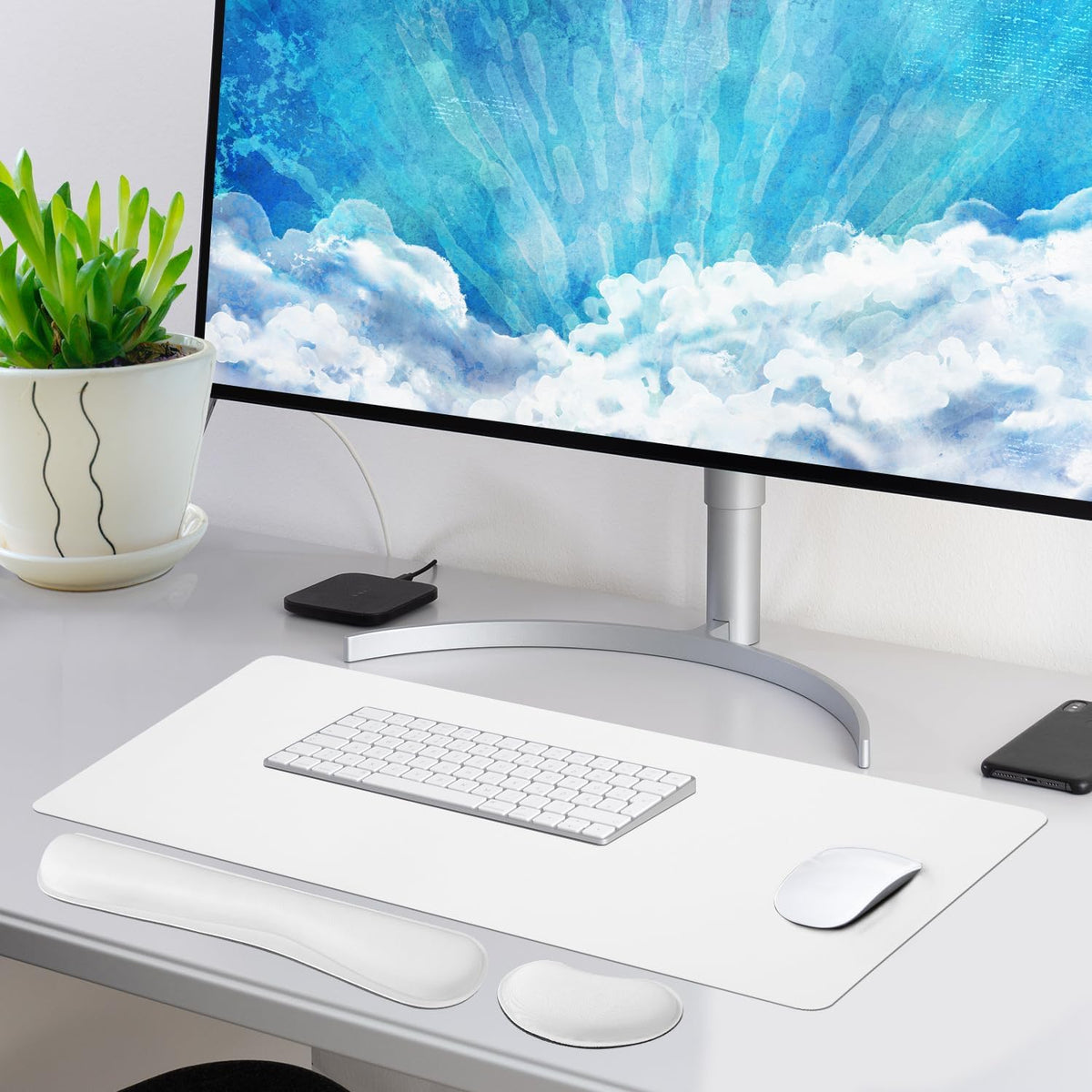 Leather Desk Pad and Keyboard Wrist Rest, Large Mouse Pad + Keyboard Pad+Mouse Wrist Support, Non-Slip Desk Mat Protector for Office, Home (35.4×15.7 Inches,White) - Image 2