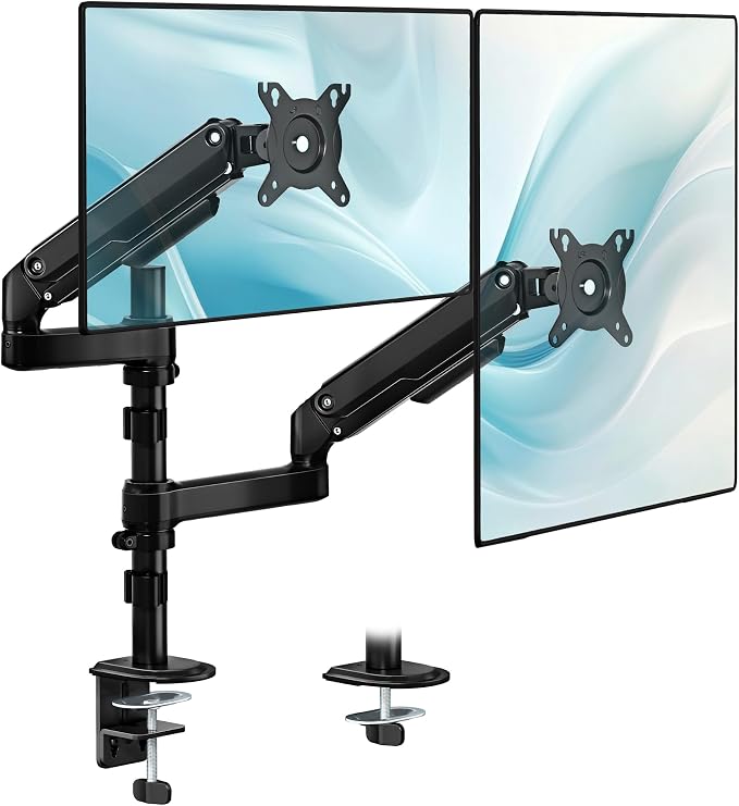 monTEK Vertical Stacked Dual Monitor Stand, 17–32", Full Motion Desk Mount | Vertical Stacked Dual Monitor Stand, Max Height 24.59", Full Motion Swivel/Rotation For 17–32" Monitor, Up To 19.8 Lbs Each by monTEK