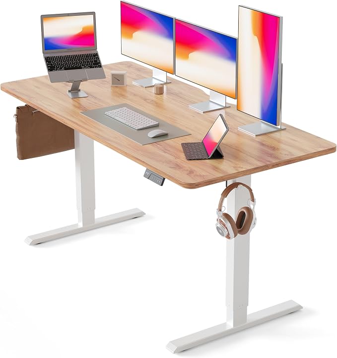 CubiCubi 63 x 28 Large Standing Desk, Height Adjustable Electric Computer Desk, 28" Deep Desktop, Sit Stand up Home Office Workstations with Preset Heights, Light Rustic by CubiCubi
