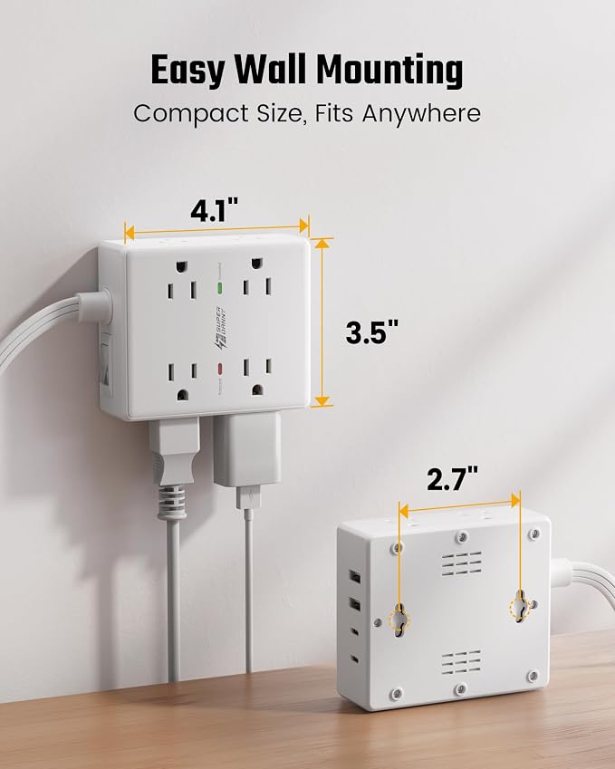 SUPERDANNY Extension Cord,Flat Plug Surge Protector Power Strip,6Ft | 8 AC & 4 USB Ports (2 USB C),Surge Protector with 1050J,Desk Charging Station for Home Office,College Dorm Room Essentials - Image 7