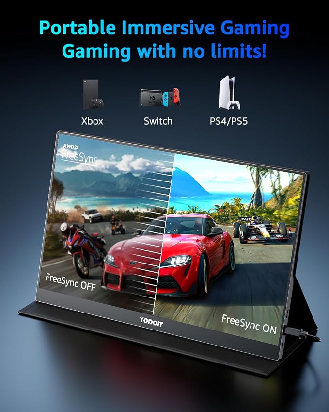 Yodoit Portable Monitor 144Hz 15.6Inch - 1080P Gaming Screen for Laptop IPS Display with USB Type C Port and Speakers with Smart Cover Metal Compatible with PC, MacBook, Xbox (Black) - Image 5