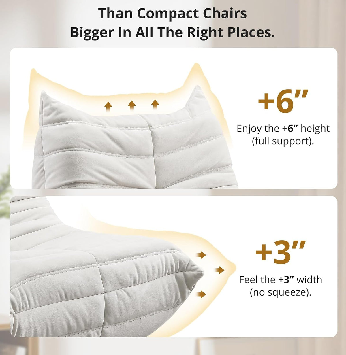 Bean Bag Chair - Corner Sofa, Fireside Chair Bean Bag Sofa Large Bean Bag Chair for Adults,Fireside Floor Couch for Living Room, Bedroom, Gaming & Office (Yellow, Single) (White, Single) - Image 3