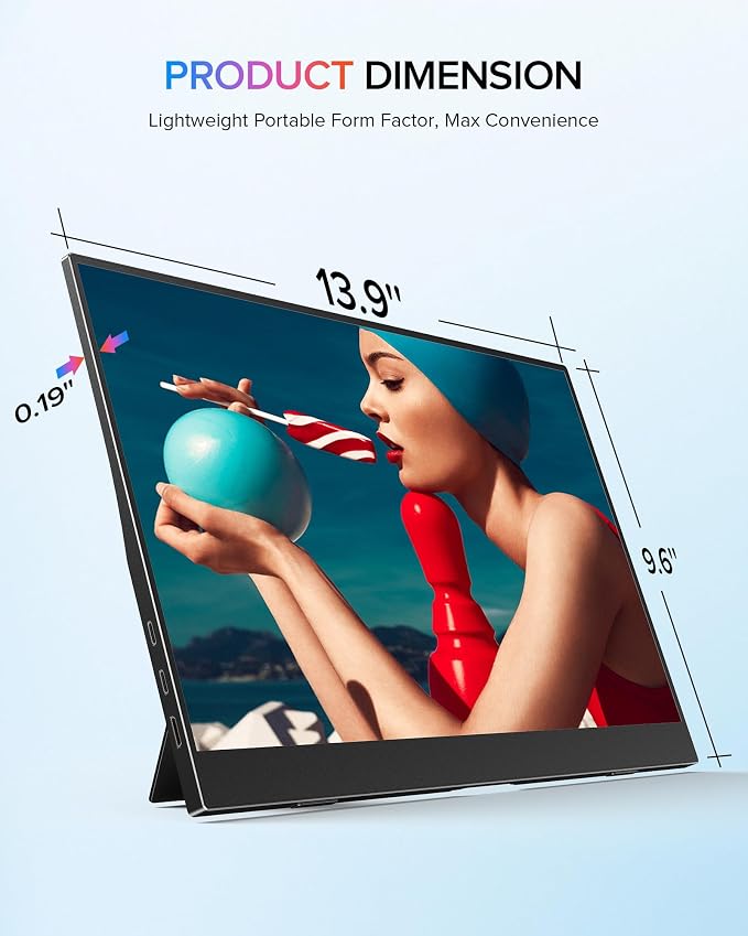 Newsoul Portable Monitor 15.6'' Ultra-Slim Travel Monitor 108%sRGB | 2000:1 Contrast USB C Mini HDMI Plug & Play IPS Monitor Built-in Stand | Speakers External Screen for Laptop Phone Game Console PC - Image 8