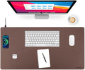 Wireless Charging Desk Mat, Mouse Pad, Brown-L, 36 * 17inch by ACOOFCGOU