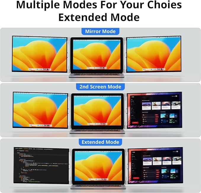AYY Laptop Screen Extender, 14" FHD 1200P Portable Triple Monitor for 13"-17" Laptops, Aluminum Alloy Stand, Compatible with MacOS/Windows/Chrome - Image 6