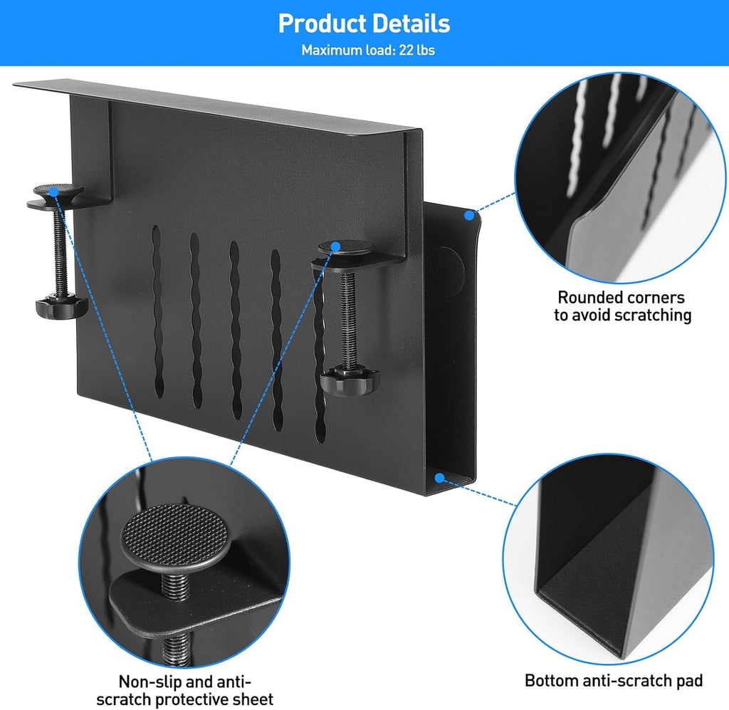 MAXECHO Desk Side Storage, Under Desk Laptop Mount, Table Side Hanging File Organizer, No Drill Clamp On Cable Management Tray, Laptop Holder with Magnetic Pen Holder for Office and Home, Load 22 Lbs - Image 4