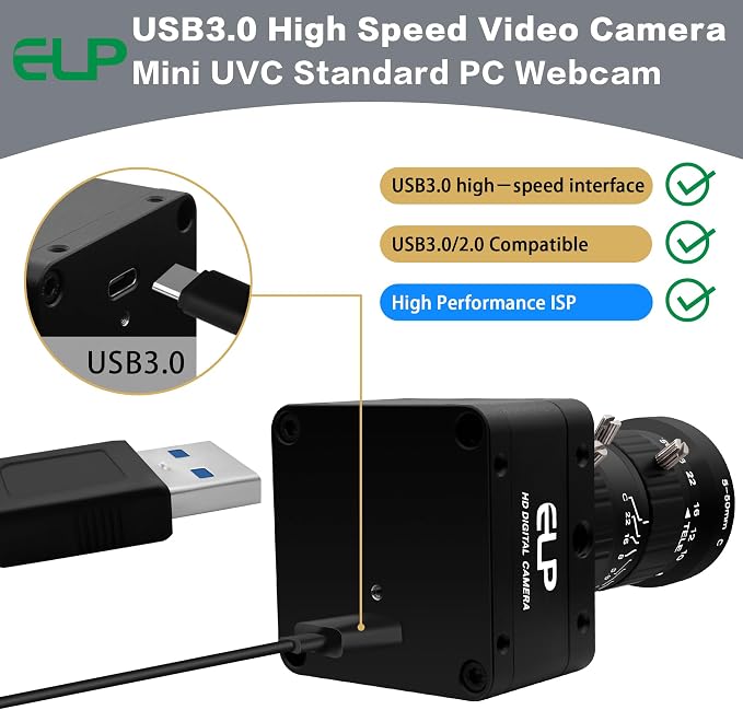 ELP Ultra HD 20MP Varifocal USB 3.0 Camera for Computer Manual Zoom 3840P USB3.0/2.0 Lightburn Cameras for Windows Linux Mac Pi 5-50mm 10X Variable Focus AR2020 High Speed 4K 30FPS Webcam for PC - Image 5