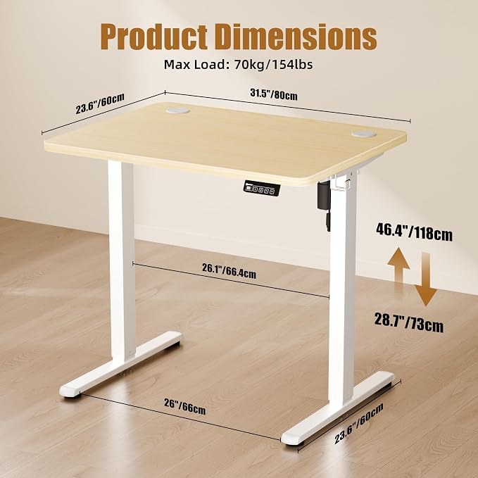 Small Standing Desk, 32"x24" Height Adjustable Sit-Stand, Home Office, Oak | Electric Adjustable Standing Desk, Sit to Stand Computer Office Desk with Splice Board, Memory Preset, Lifts 28.7''-46.5" - Image 4