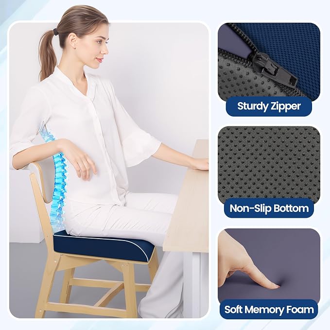 SweetSlubr Seat Cushion, Chair Pad, Memory Foam Tailbone Pain Relief | Office Chair Cushion for Tailbone Pain Relief, Non-Slip Cover, Soft Support for Office Chair, Car Seat,2X-Large/Dark Blue - Image 7