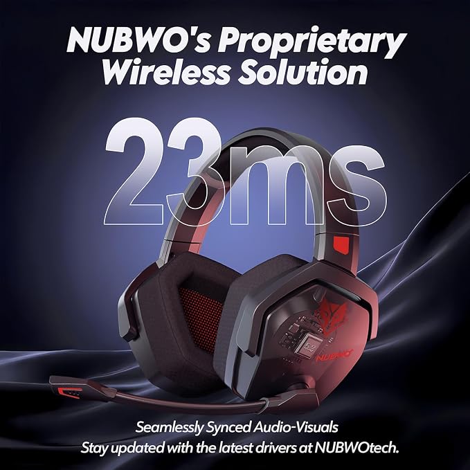 NUBWO Wireless Gaming Headset with Mic for Ps5 Ps4 PC, Zero Interference, 100-Hour Battery All-Day Play, 23ms Sync​ for Fortnite & Call of Duty/FPS Gamers, Triple Mode All Devices Compatible - Red - Image 3