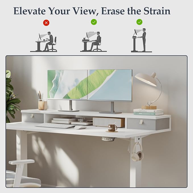Klicelor 48 x23 Inch Electric Standing Desk with Drawers, Adjustable Height Small Sit Stand Desk for Home Office, Compact Computer Workstation with Storage– White - Image 6