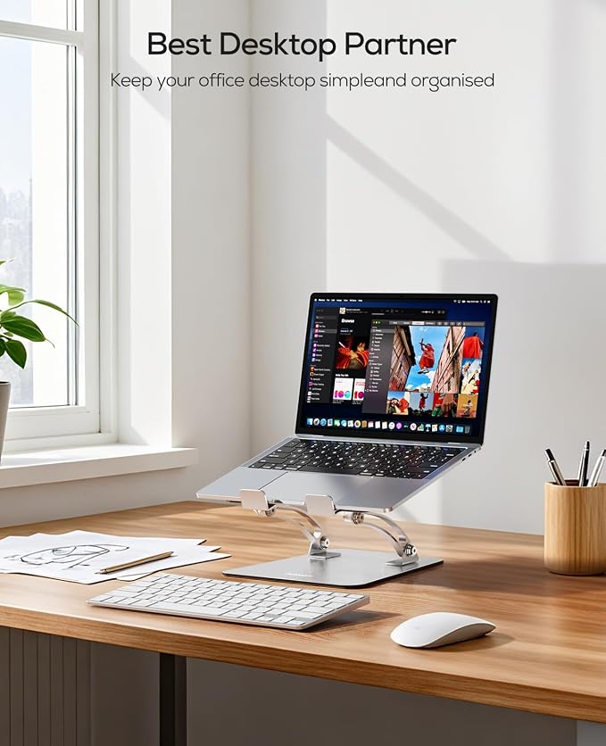 Nulaxy Ergonomic Adjustable Laptop Stand for Desk, Dual Foldable Computer Riser with Advanced Heat-Vent, Heavy-Duty Portable Notebook Holder for Posture Correction, Compatible with Mac 10-17" Laptops - Image 8