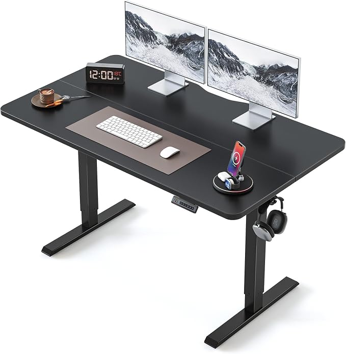 BANTI 48 × 24 Inches Standing Desk, Ergonomic, Electric Height Adjustable, Sit and Stand Up, Computer Office Desk with Splice Board, Black Frame/Black Top by Bantifurniture
