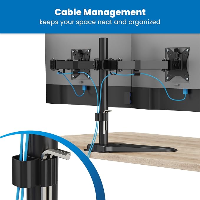 Mount-It! Dual Monitor Desk Stand Mount for 2 Screens VESA 75x75 & 100x100 | For Monitors up to 32”, Height Adjustable with Tilt, Swivel & Rotation - Image 8