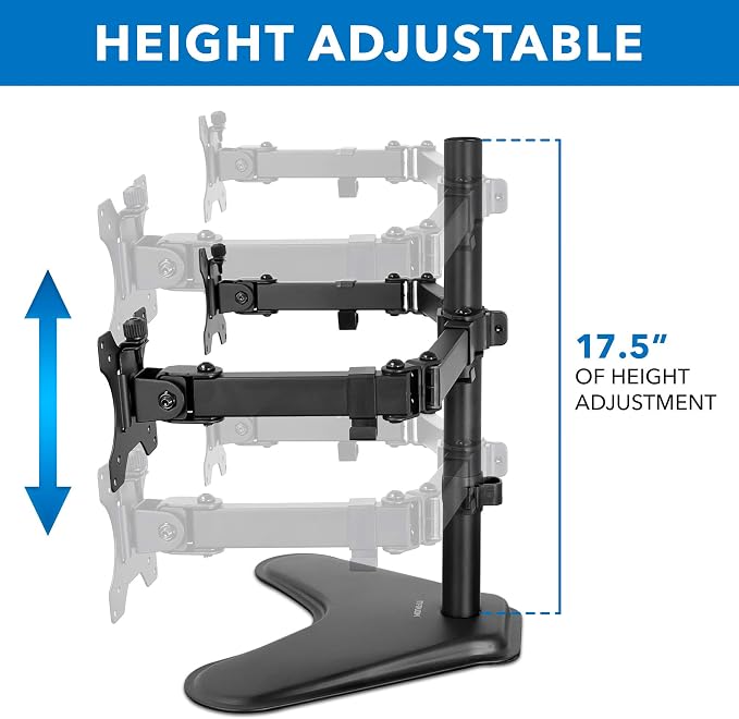 Mount-It! Dual Monitor Stand for Desk - Double Monitor Mount for 2 Screens up to 32 Inch and 17 Lbs - Free-Standing Base Swivel, Tilt, Rotates 360 Adjustable Arms - VESA Compatible High Grade Steel - Image 7