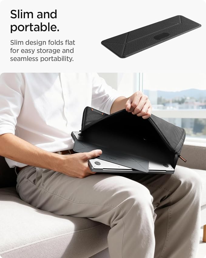 Spigen Slim Fold Portable Laptop Stand Keyboard Riser Foldable Ergonomic Angle Lift Anti-Slip Compatible with MacBook Neo, MacBook Air, MacBook Pro 11"-16" and iPad/Air/Pro and More - Black (LD201-S4) | Ergonomic Angle Lift Anti-Slip for MacBook Neo, M... - Image 6