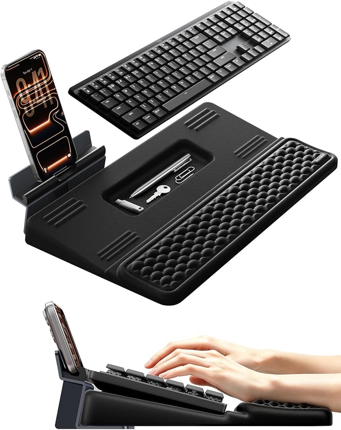 Vaydeer 4-in-1 Keyboard Wrist Rest, Ergonomic Keyboard Stand with Adjustable Phone Stand, Tilt Computer Pad Typing Support for Desk, Memory Foam Cushion Storage Riser Holder Tray Lift for Office Home by Vaydeer