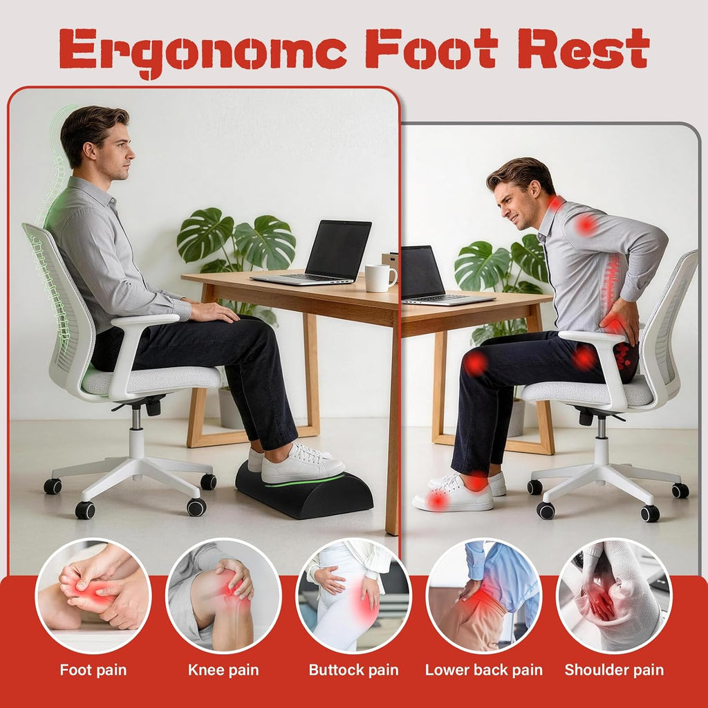 Adjustable Footrest for Under Desk at Work Ergonomic Foot Rest with 3 Adjustable Height Foot Stool for Under Desk Office Footrests with Removable Washable Mesh Cover, Black - Image 5