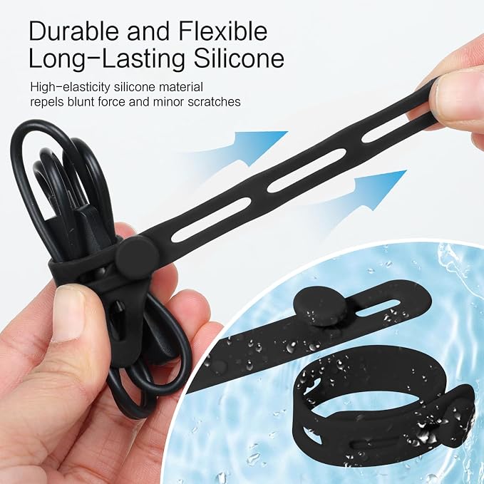 Donruby 24Pcs Silicone Cable Ties, Reusable Cord Organizer Straps, Black | Adjustable, Multipurpose, 5.12" High-Elasticity Cord Wraps for Bundling Electronics, Home Office Travel Essentials - Image 4