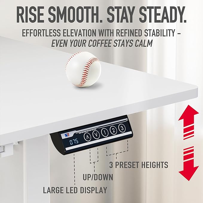 SHW Mobile Electric Height Adjustable Standing Desk w/Drawer, White | 40" Wide Top | w/ Memory Presets and Cable Management | Drawer with adjustable compartments | Hanging Hooks - Image 8