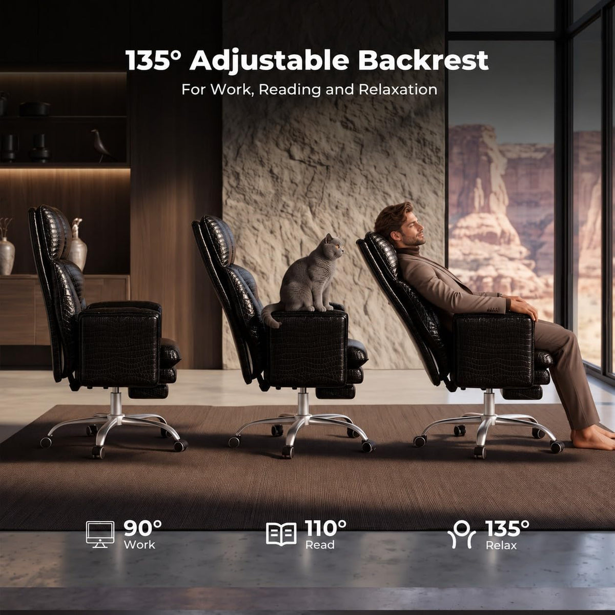 Big and Tall Office Chair, Flip Armrests for Work & Cross-Legged Pets - Image 6
