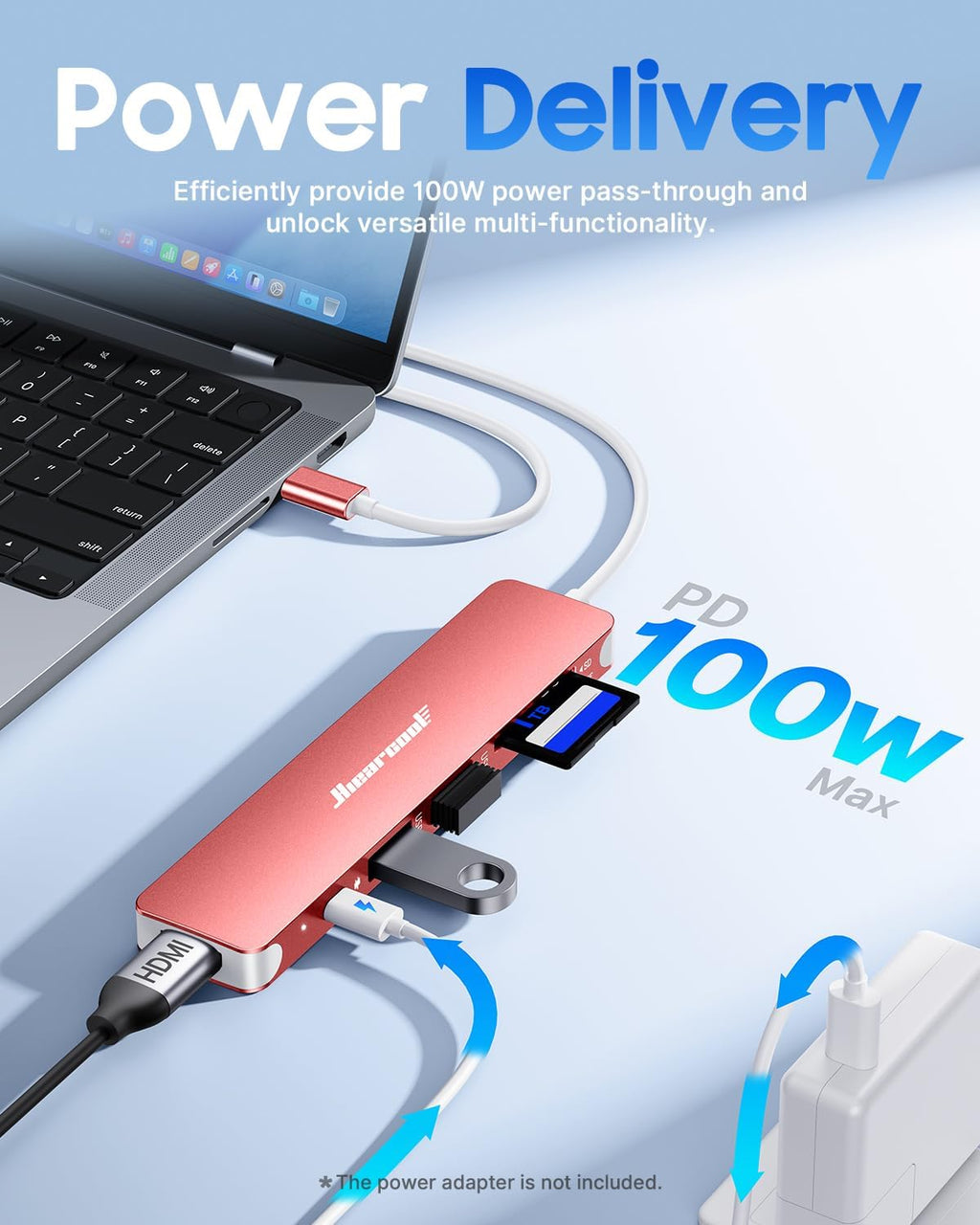 Hiearcool 7-in-1 USB C Hub, USB C Dongle Compatible for MacBook, Rose Gold - Image 3