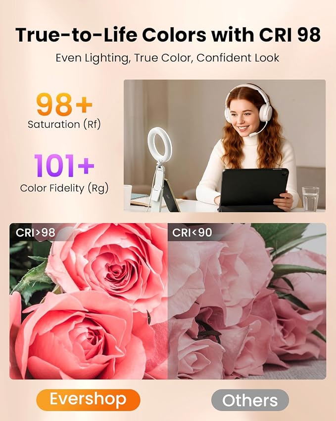 Ring Light for Laptop Desk Clip On,Small Computer Video Conference Lighting with Stand for Phone/Webcam/Monitor,5" Portable Mini LED Selfie Light Desktop for Zoom Meeting/Video Call/Recording(White) - Image 4
