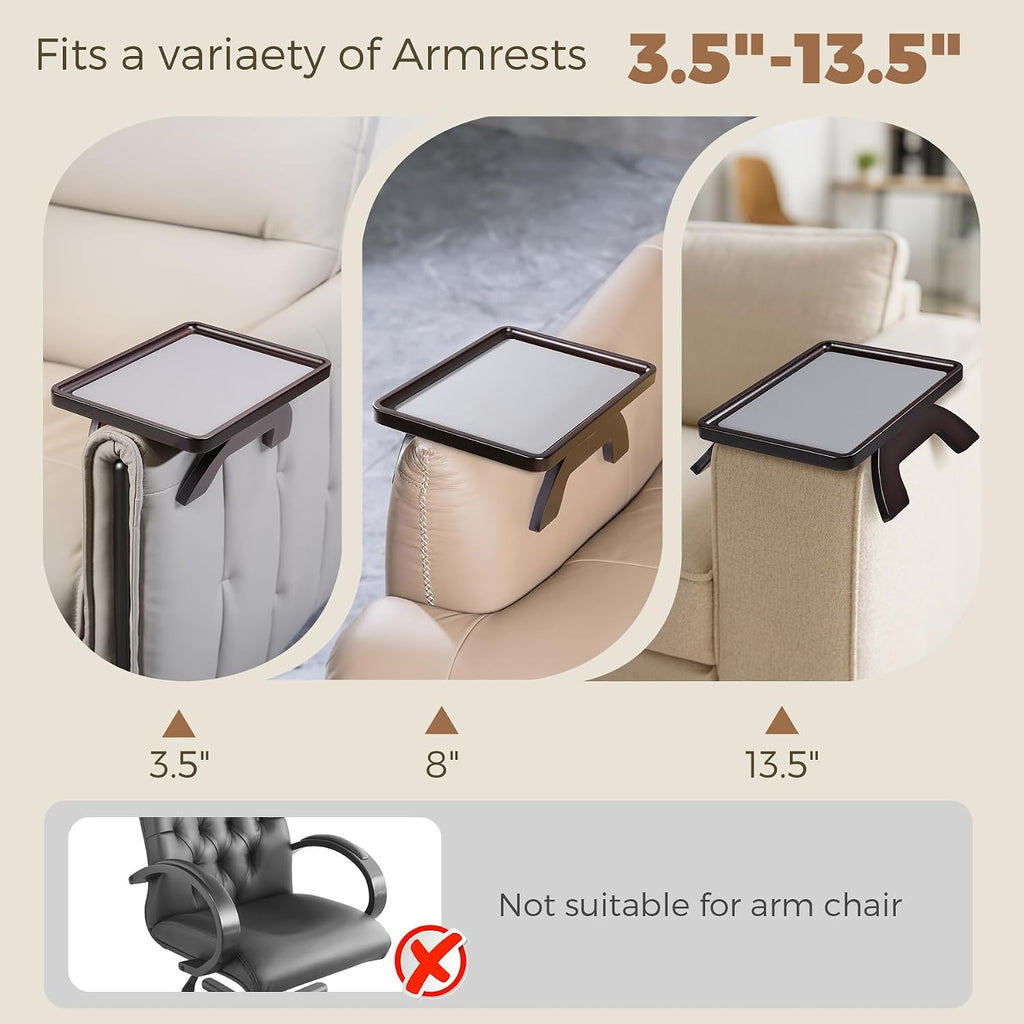 Couch Armrest Table, Foldable Bamboo Sofa Arm Tray for Couch with a Non-Slip Pad, Clip On Couch Arm Table for Remotes/Eatting/Drinks, Fits Sofa Armrest 3.5"-13.5" Brown - Image 5