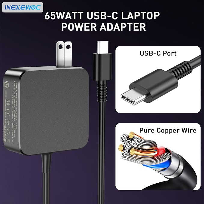 65W 45W USB C Laptop Charger Compatible with Asus Zenbook 14 13 S Flip, Chromebook Flip C434 C433 C302 C214, ExpertBook B9 B5 B2, Vivobook S 14 16, Type C Fast Charging Power Adapter Cord - Image 6