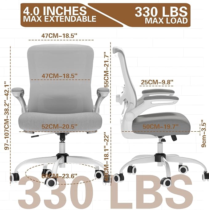 Ergonomic Office Chair for Long Hours, Adjustable Padded Lumbar Support for Lower Back Relief, 330 lb Capacity, Comfortable Computer Desk Chair for Home Office, Work & Study - Image 2