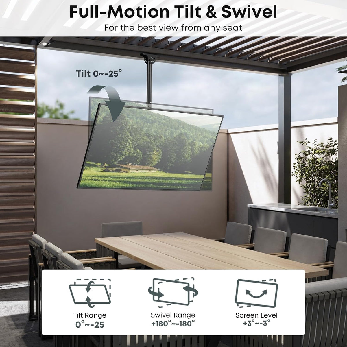 Ceiling TV Mount for 26-65 inch TVs, Full Motion Tilt & 360° Swivel - Image 3