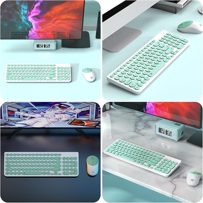 Wireless Keyboard and Mouse Combo - 2.4GHz USB Cordless, Cute Round Keys, Quiet and Slim Set for Laptop, Computer, TV, and Mac - Mint Green & White - Image 6