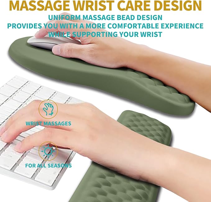 Hokafenle 2 in 1 Ergonomic Mouse Pad Wrist Support & Wrist Rest for Computer Keyboard Set, with Relieve Carpal Tunnel Pain Massage Bulge and Full Memory Gel Design (2In1 Set, Dark Green) - Image 4