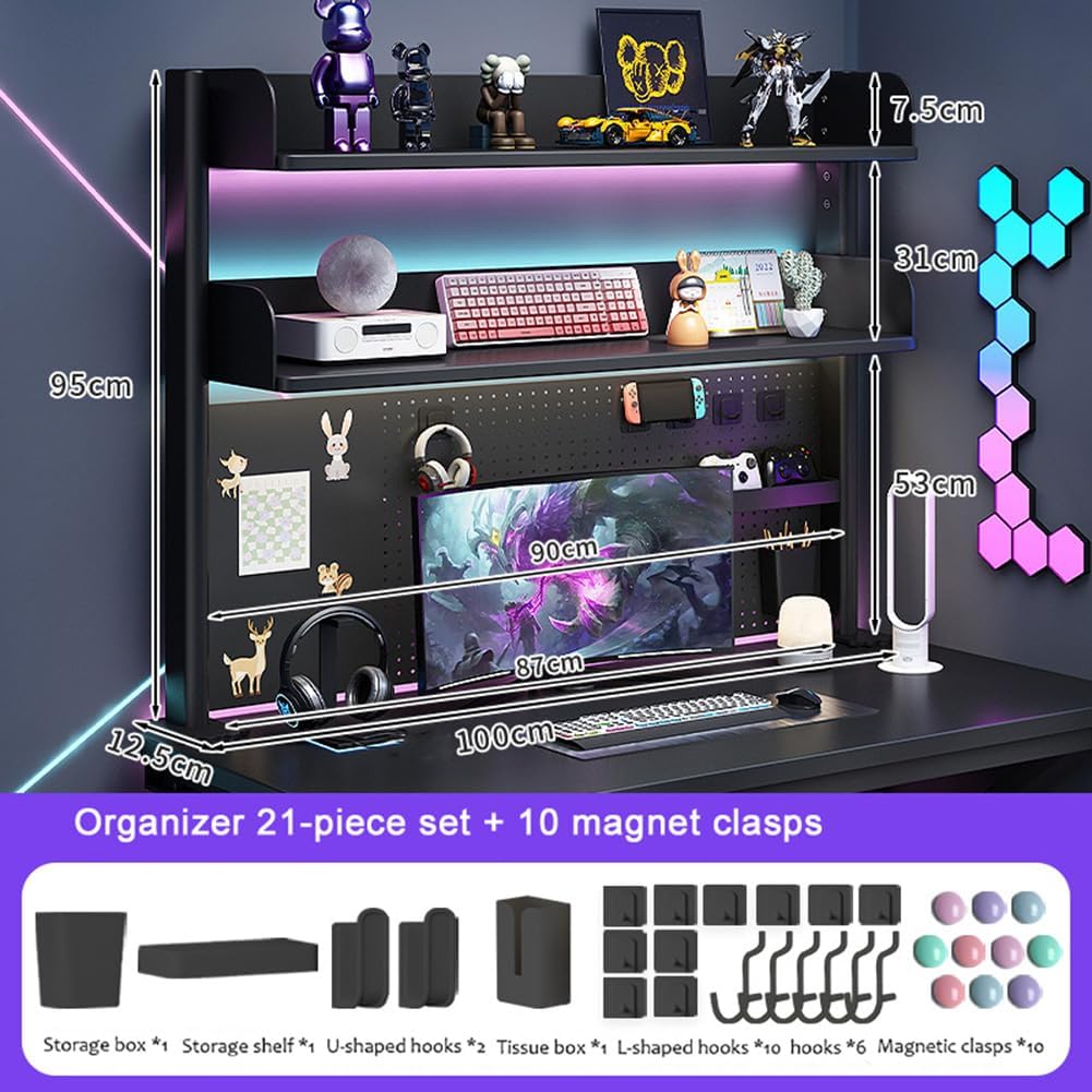 MATISUN No Drill Desk Pegboard, Clamp On Desk Pegboard, Gaming Pegboard with Pegboard Accessories, Hanging Laptop Mount (100cm-39.37in,Black) - Image 3