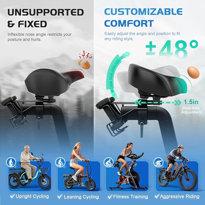Noseless Bike Seat Cushion for Men & Women - Extra Padding & Comfort Wide Bicycle Seat, Oversized Comfortable Saddle for Peloton Bikes, Exercise Bikes, Electric Bikes, Cruiser Bikes - Image 4