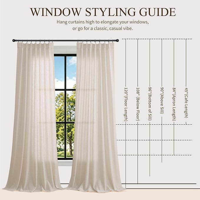 Hokibero Cream Pinch Pleated Linen Curtains 80 Inch Long for Living Room | Beige Light Filtering Semi Sheer Curtain,Back Tab Hooks Rings,Farmhouse Textured Privacy Drapes for Bedroom Window,2 Panels - Image 9