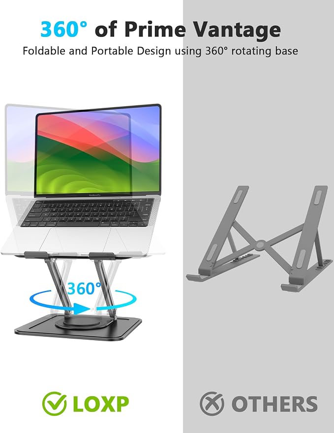 LOXP Adjustable Laptop Stand, Computer Stand with 360 Rotating Base | Ergonomic Laptop Riser Mount for Desk Foldable Protable Computer Desk Fits with MacBook Pro Air - Image 2