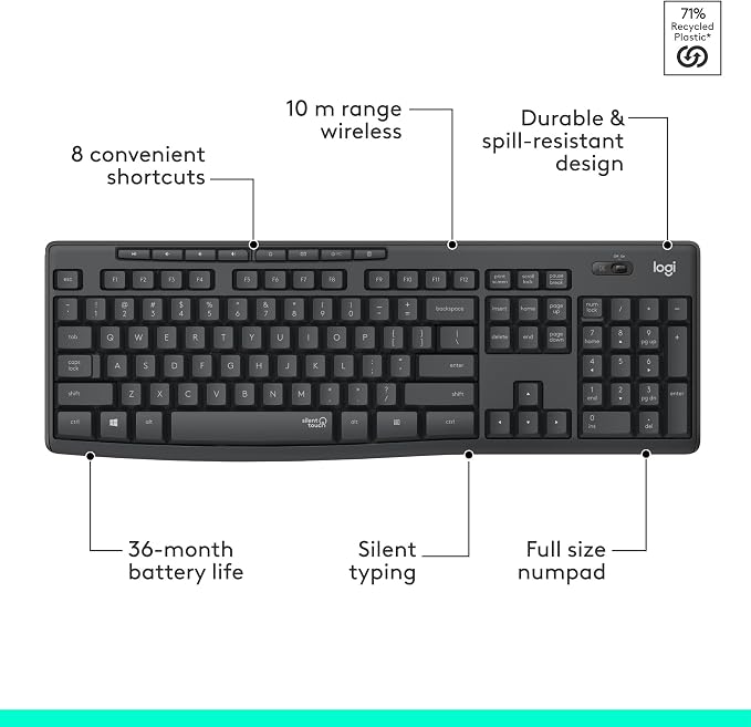 Logitech MK295 Full Size Silent Wireless Keyboard Mouse Combo - Graphite | Full size keyboard with SilentTouch technology, compact ambidextrous mouse with silent click switches, Windows compatible - Image 9
