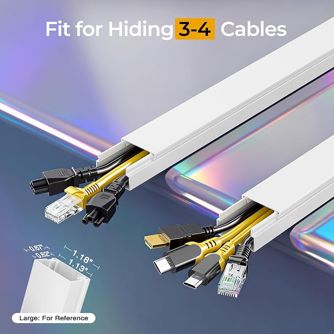 113.4in Cord Hider Kit, Cord Covers for 3-4 Wires on Wall, Self-Adhesive Tv Cable Hider, Paintable Wire Hider Wire Covers for Cords on Wall, Cable Cover Management Kit, L14.2 W1.18 H0.6in, White - Image 2