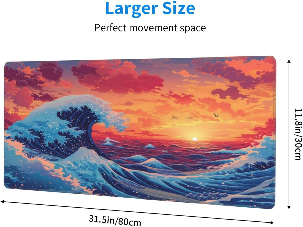 Gaming Mouse Pad Desk Pad,Extended Big Mouse Pad,31.5x11.8 Inch Long Computer Keyboard Mouse Mat Mousepad with 3mm Non-Slip Base and Stitched Edge for Gaming and Office… (Sunset Wave) - Image 2