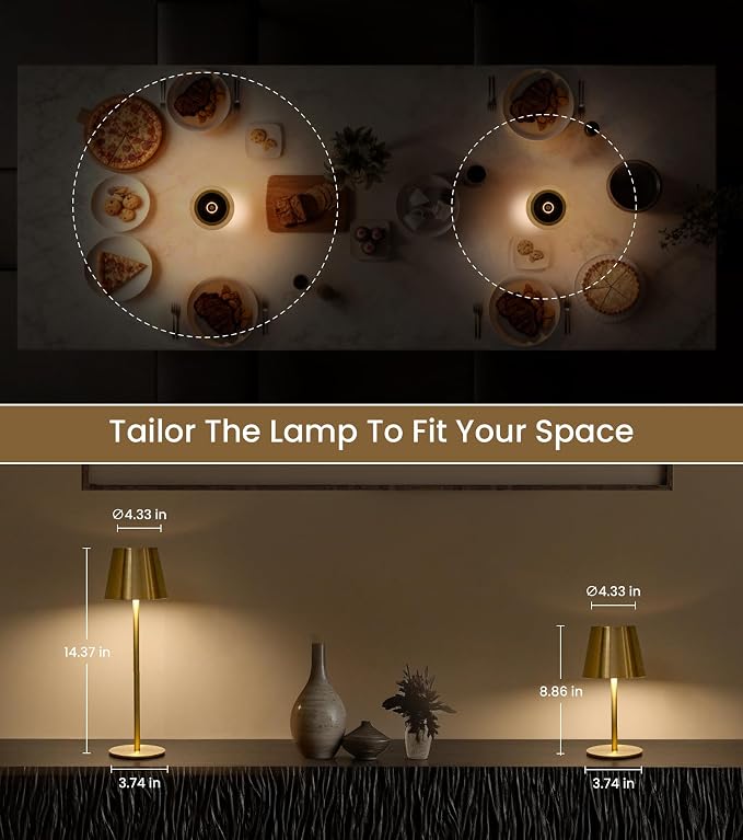 Cordless Table Lamp, Portable Battery Operated Lamp with 3 Color Temps and Stepless Dimming, Rechargeable Table Lamp for Dinner, Desk, Cafe, Outdoor (Brushed Gold) - Image 7