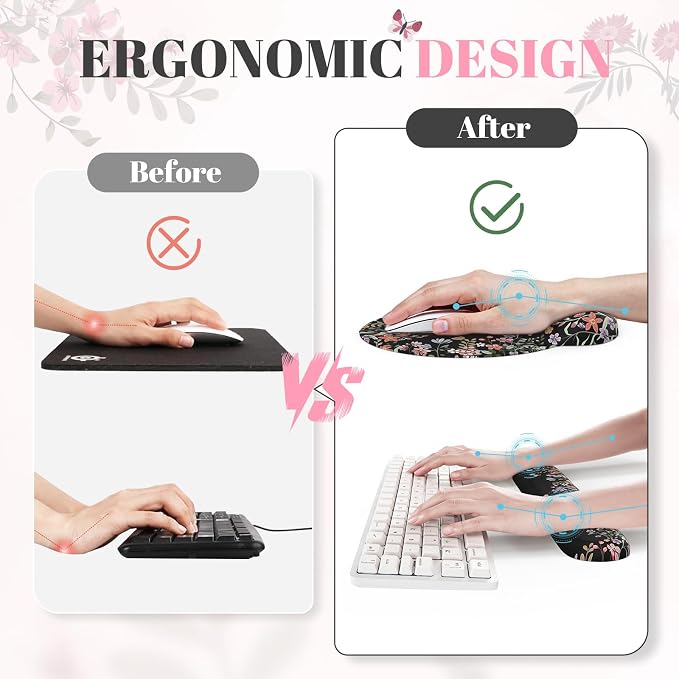 iCasso Black 4in1 Mousepad, 35.4"x15.7" Desk Blotter for Classroom | Workspace Ergonomic Desk Pad Featuring Keyboard Wrist Rest, Girly Mousepad Set for Students Travel Home Office - Image 3