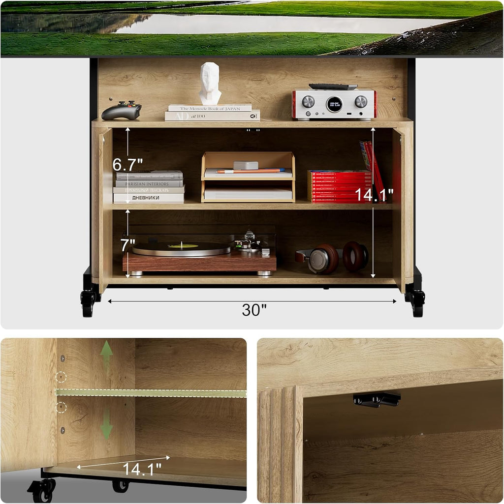 Planimetry Rolling TV Stand with Mount for 32-75 Inch, Wood - Image 6